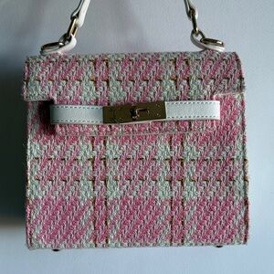 Pink and White Tweed Women's Bag